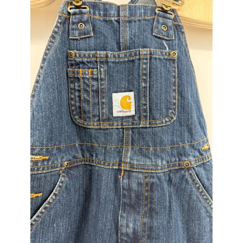Vintage Carhartt‎ Master Cloth Denim Overalls Kids Youth Bib Jean Dungarees Work